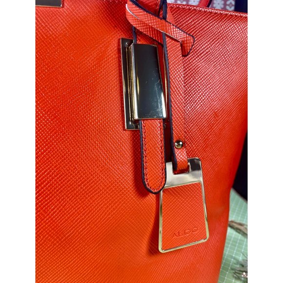 Aldo Tote, orange crossgrain leather, 14383, like NEW without tags, elegant - Picture 3 of 13